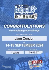 2024-09-15 - Liams 100k Challenge in England - Urkunde